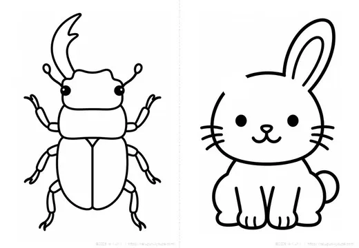 白黒のクワガタ・ウサギのサンプルイラスト
